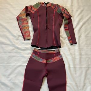 PrAna Two piece swim tights.  Carmine Deseret Geo Print